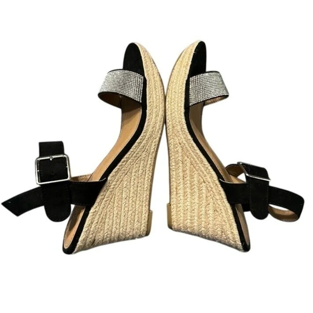 BRASH Women Size 11 Black‎ Embellished Wedge Espadrille Sandals Party Festive
